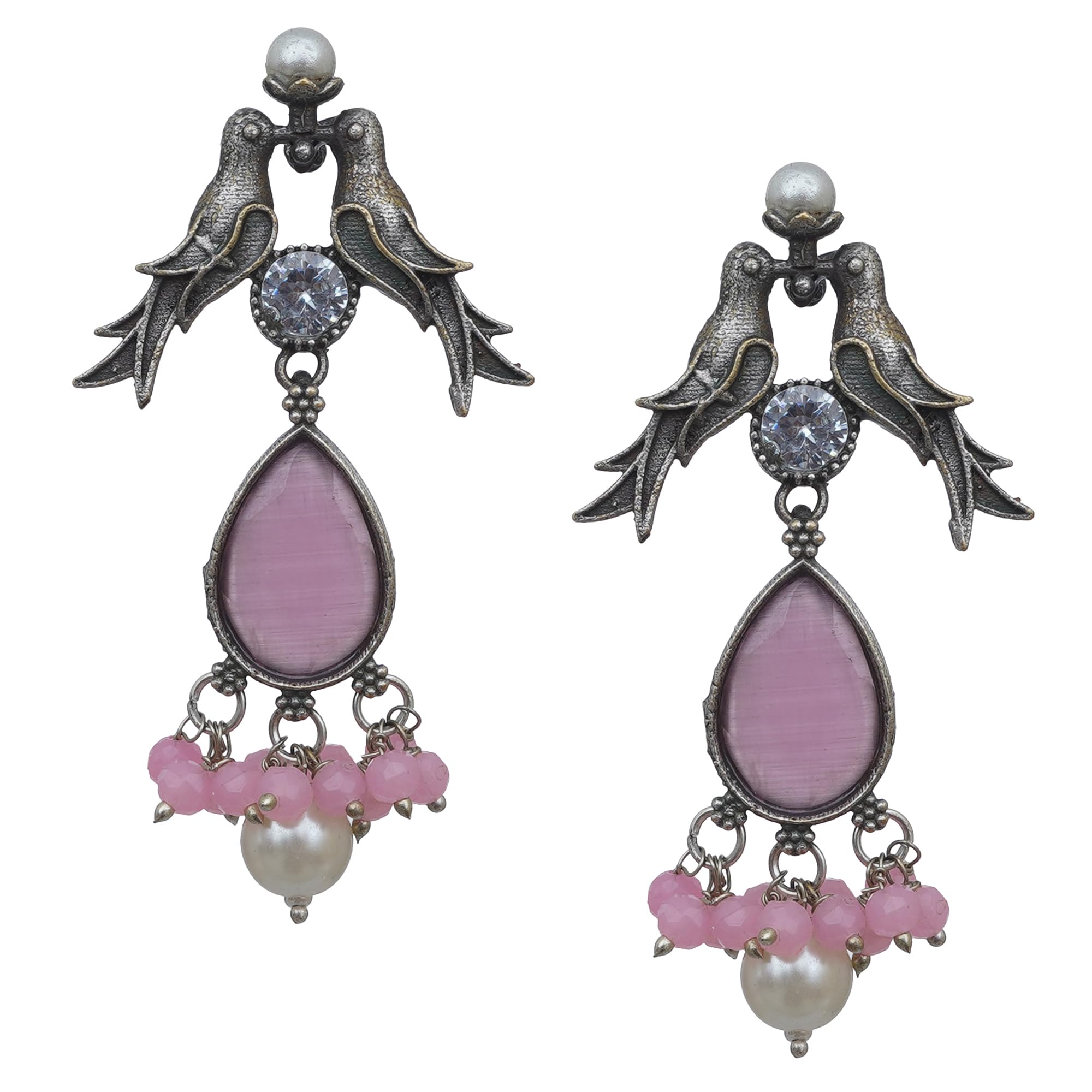 Privaanshi Oxidised Silver Plated Pink Stone Earrings With Pair Of Bird Shape Dangler With Pearl Drop For Women And Girls / 1 pair (B0CF65Q932) Amazon Price History, Amazon Price Tracker