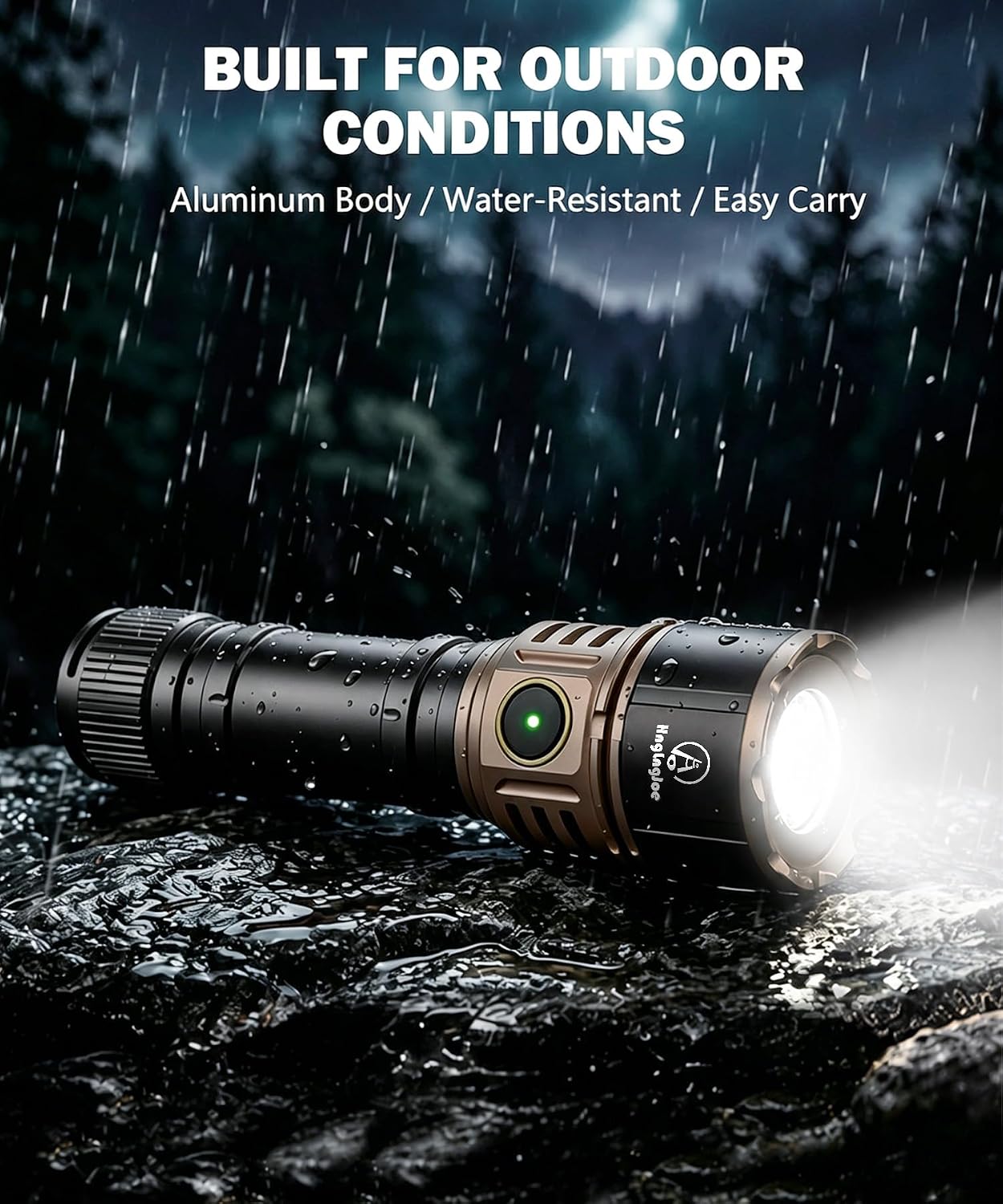 Rechargeable Flashlight High Lumens with Ignition Lens, IP65 Water Resistant Tactical Flashlight with 5 Modes, 3000mAh Battery, Aluminum Flash Light with Wrist Strap for Camping and Emergency