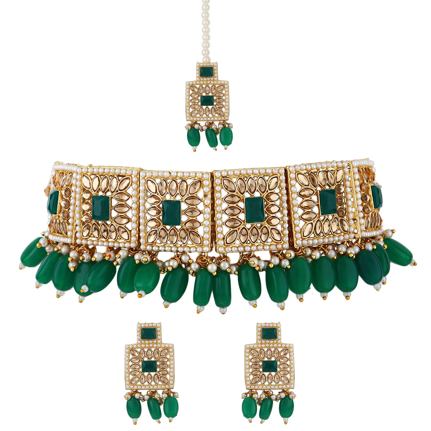 Shining Diva Fashion Latest Stylish Fancy Choker Traditional Pearl Kundan Necklace Jewellery Set for Women (12897s), Green, One (B09KNS14P5) Amazon Price History, Amazon Price Tracker