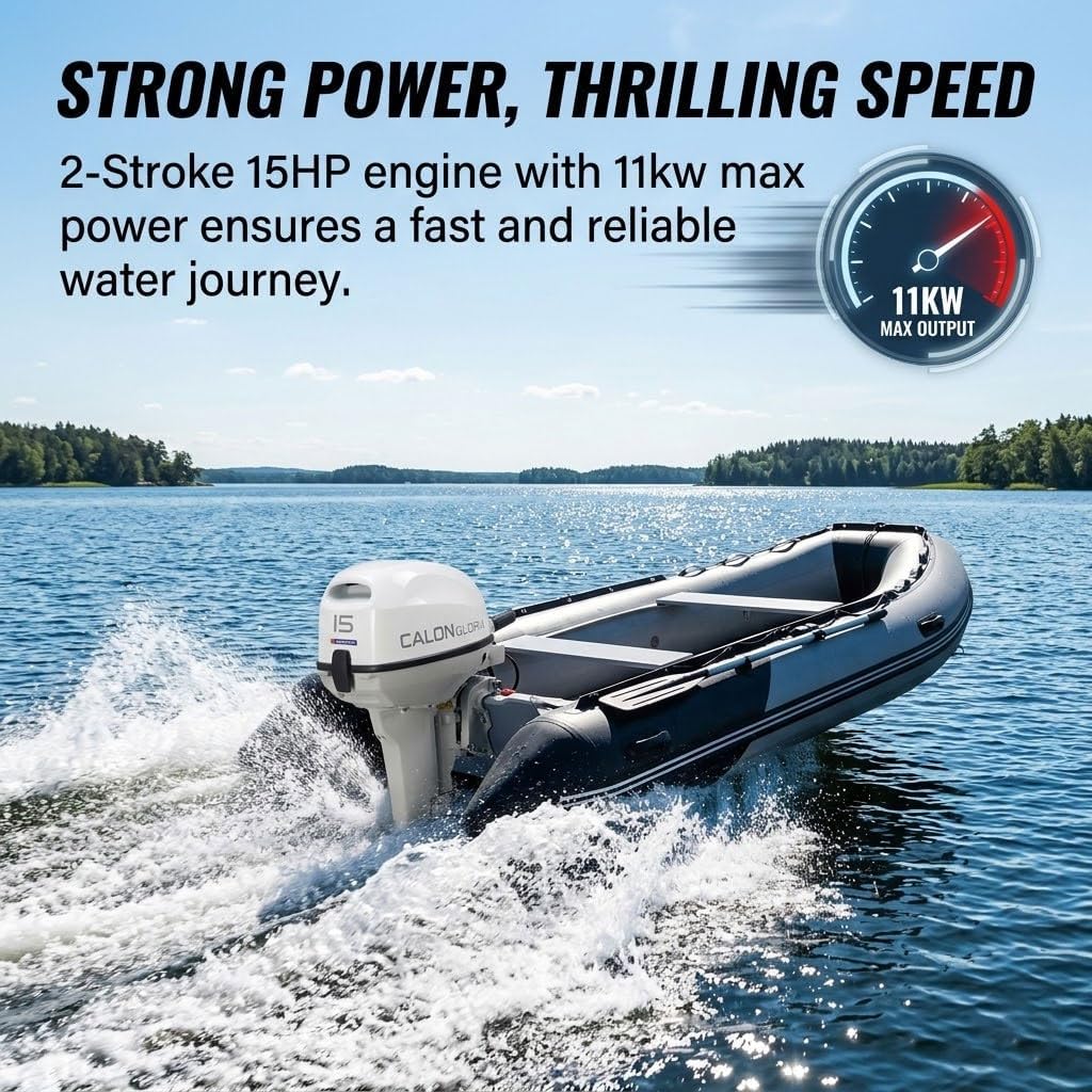 15 HP 2-Stroke Outboard Motor, Manual Start Water-Cooled Boat Engine Compatible with Small Boat Fishing Boat Inflatable Boat