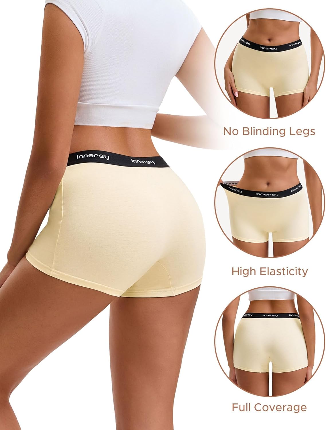 INNERSY Women's Boy Shorts Underwear Cotton Boyshorts Panties High Waist Boxer Briefs 4-Pack - Image 4
