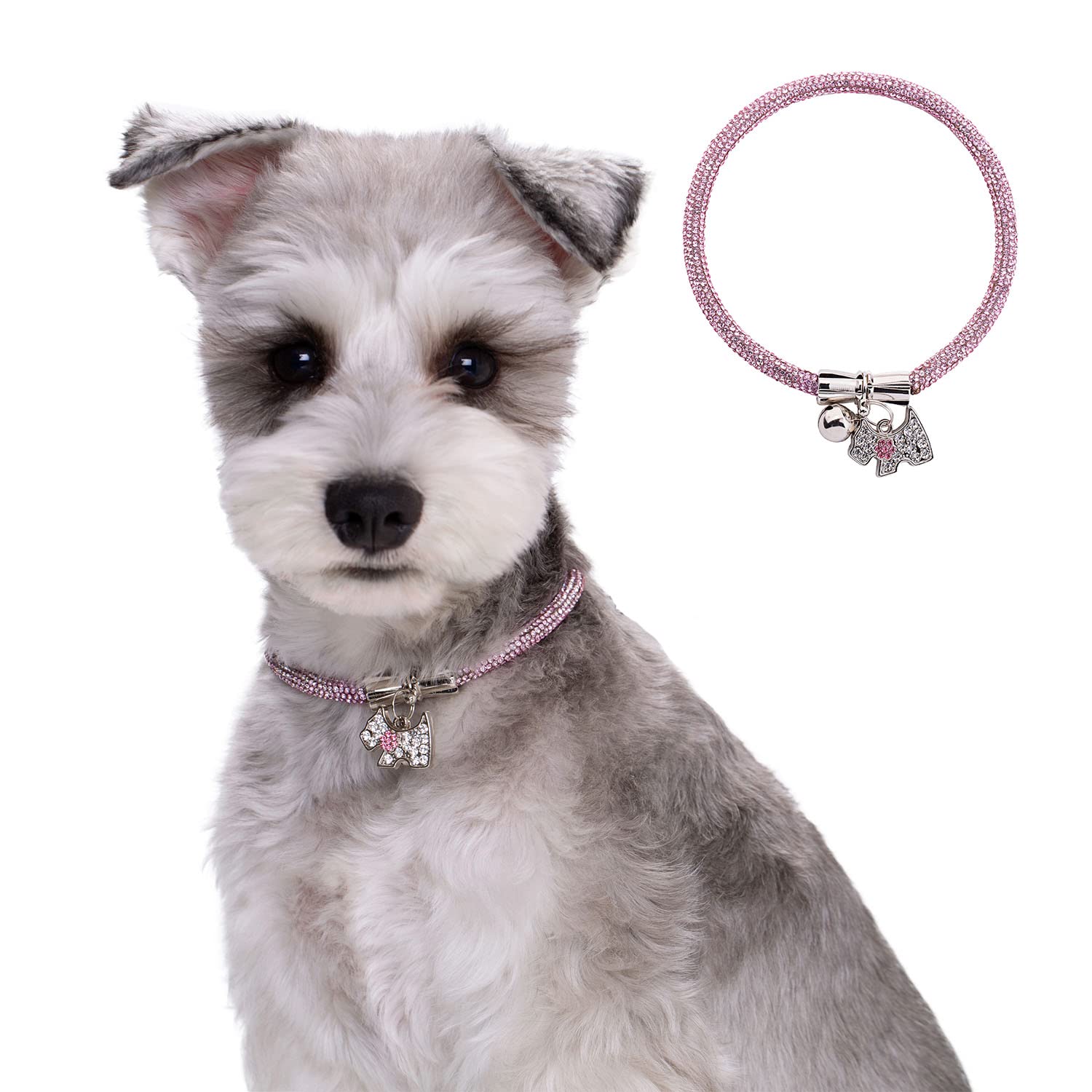 Dog Collar with Bell & Cute Tag, Full Crystal Rhinestones Shiny Dog Collar
