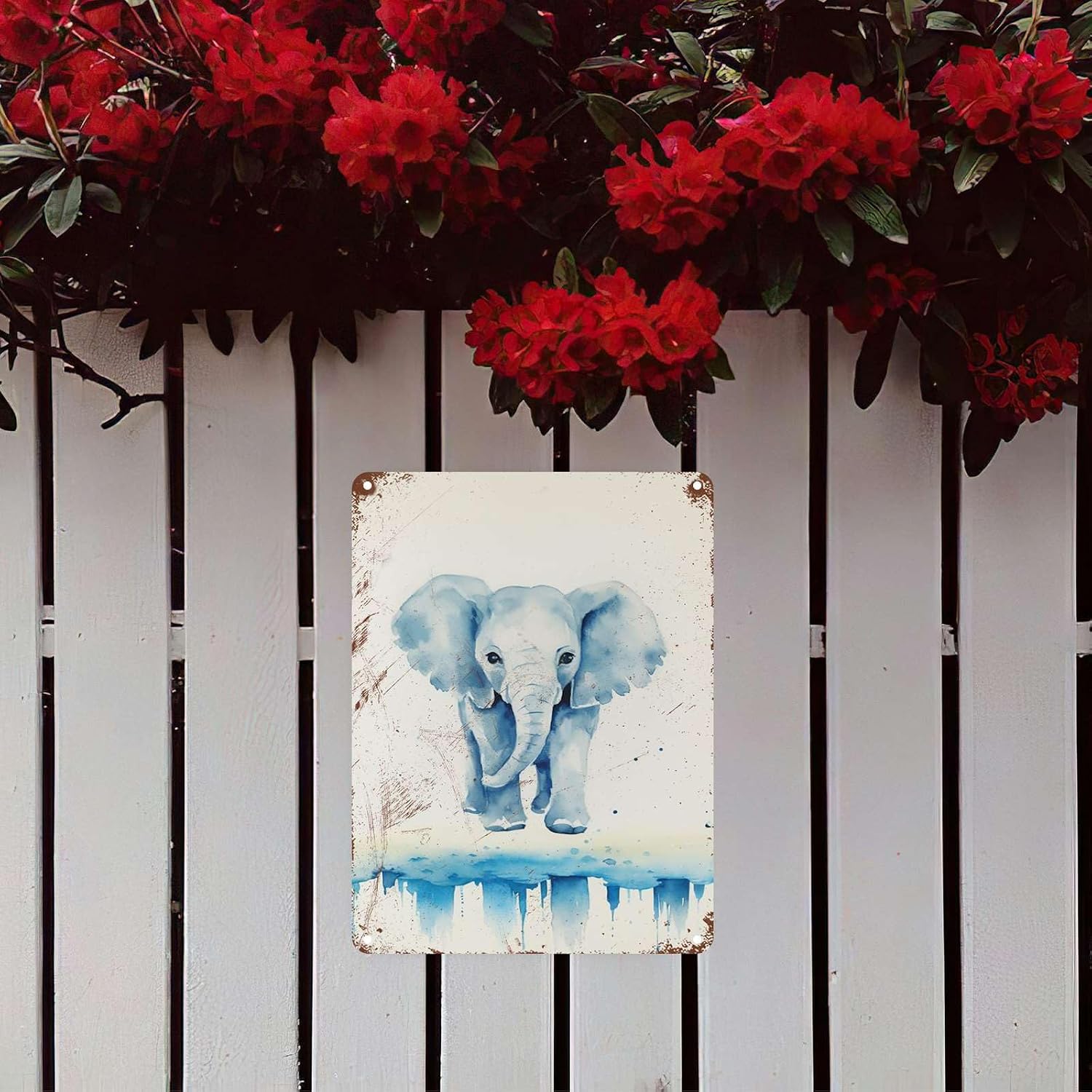 Aluminum Wall Art Decoration Tin Sign Blue Elephant Kids Room Metal Tin Sign Animal Art Wall Sign Nursery Children Art Wall Sign Baby Boy Shower Watercolor Decor Bathroom Garden 12.00"x16.00"
