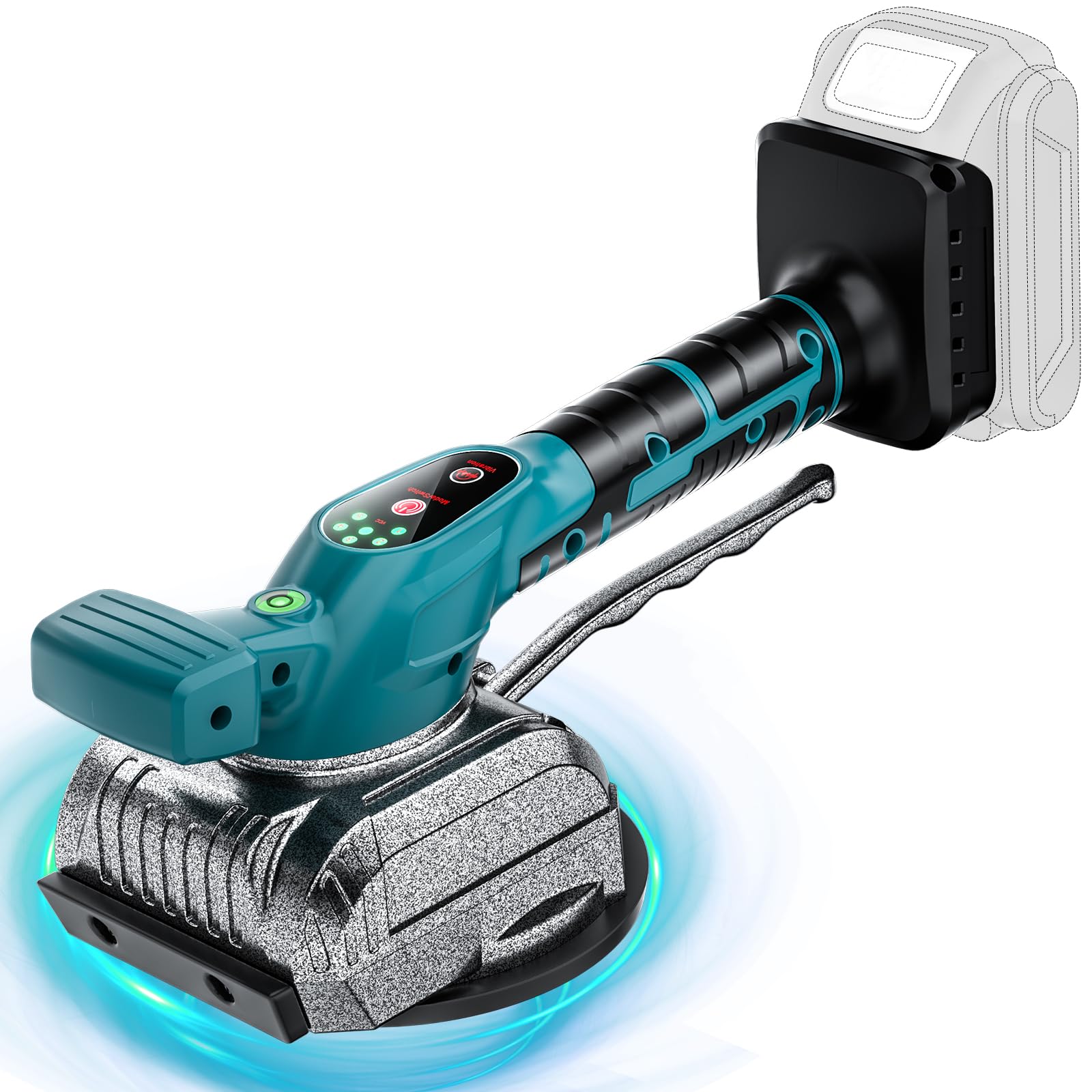 Powtree 2IN1 Akku Fliesenrüttler für Makita 18V Akku (ohne Batterie), 70kg Adsorption Fliesen Vibrationsgerät Fliesenvibrator mit 5 einstellbaren Geschwindigkeiten und großem Saugnapf