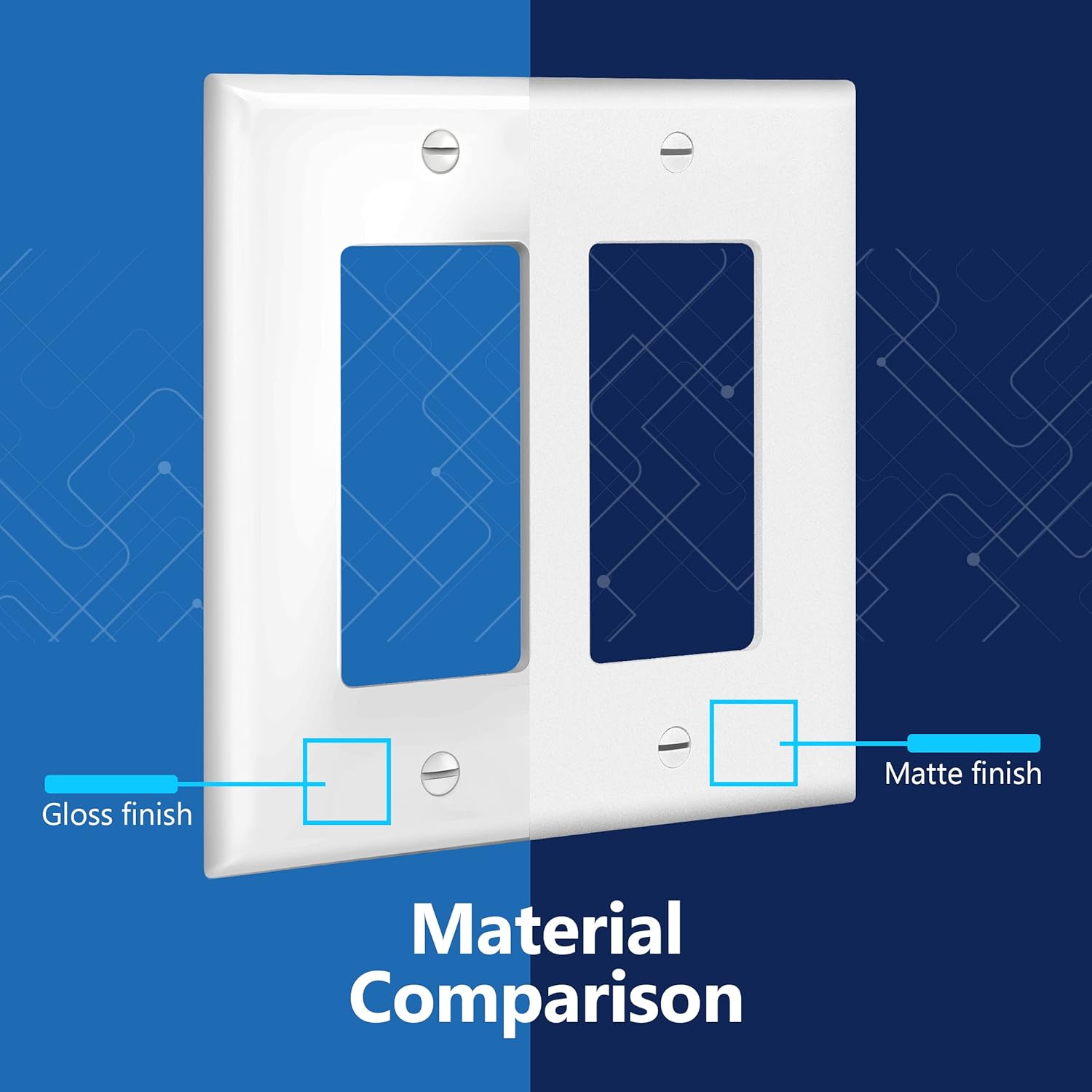 LIDER Matte Finish Double Decorator Switch Cover, 2 Gang Outlet Wall Plate, Mid-Size 2-Gang 4.88" x 4.92", Unbreakable Polycarbonate Thermoplastic, UL Listed, LWP-32M-W5P, White, 5 Pack