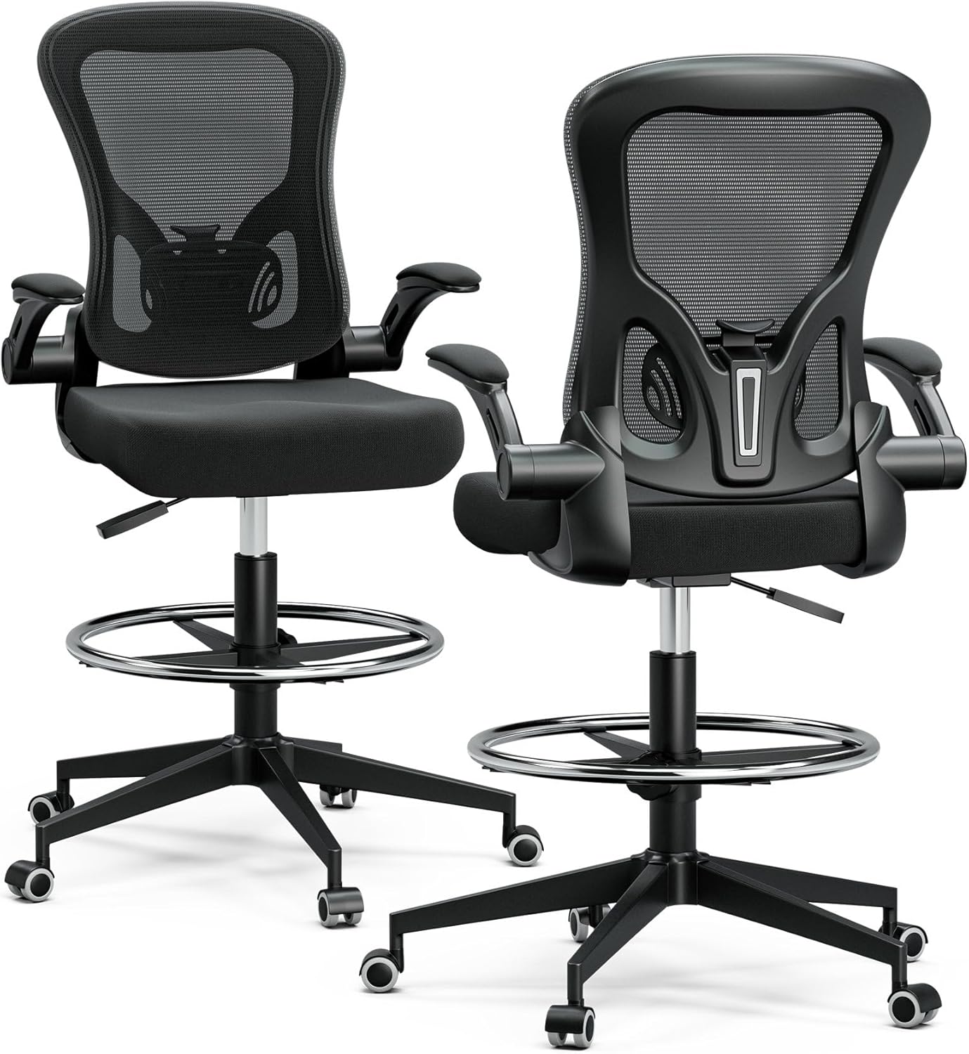 Frylr Office Drafting-Chairs Adjustable Height - Extended Height Office Chairs with Ergonomic Lumbar Support, Tall Desk Chair for Standing Desk, Counter Height Chair, ComfortLux Black