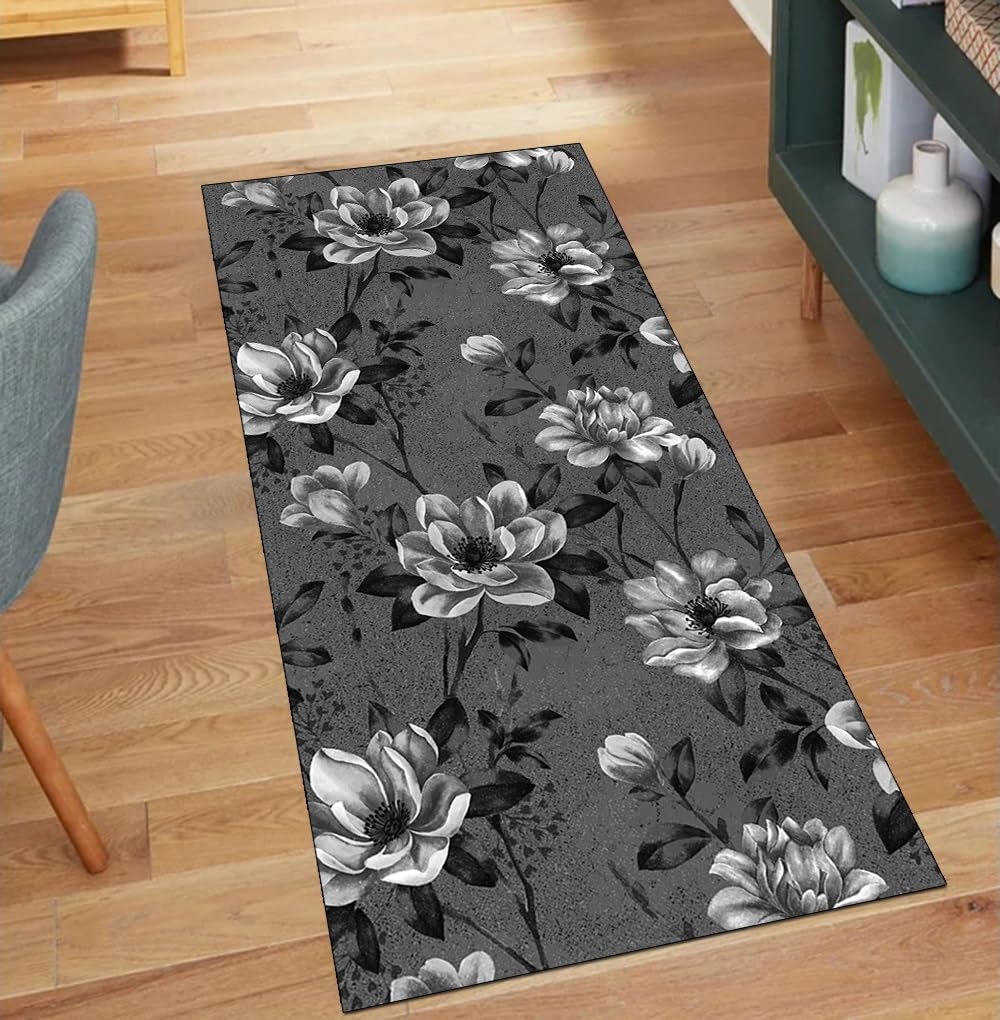 Alfombra cocina 70x300 cm lavable antideslizante negra floral hogar
