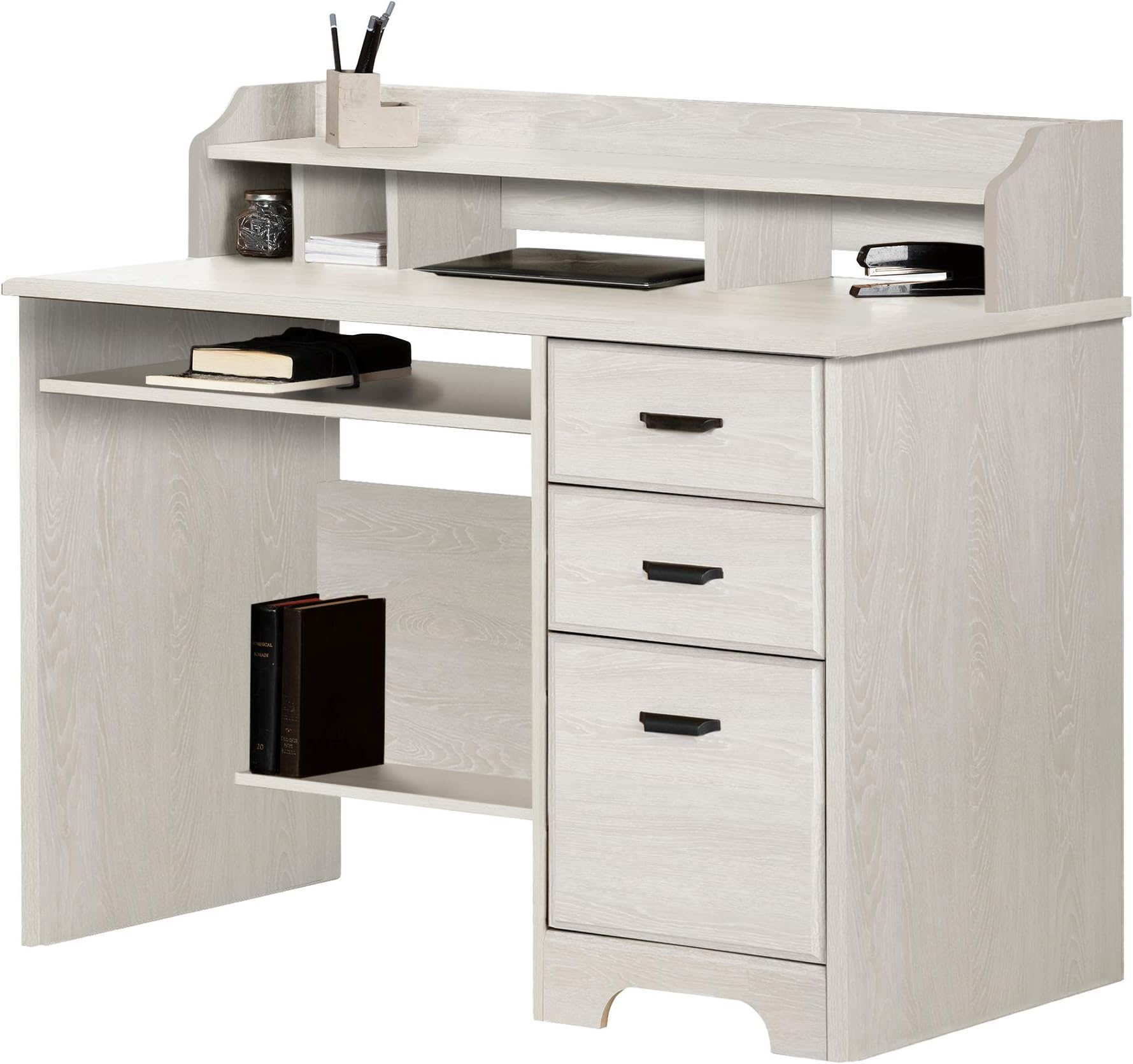 South Shore Versa Computer Desk with Hutch Winter Oak, Traditional