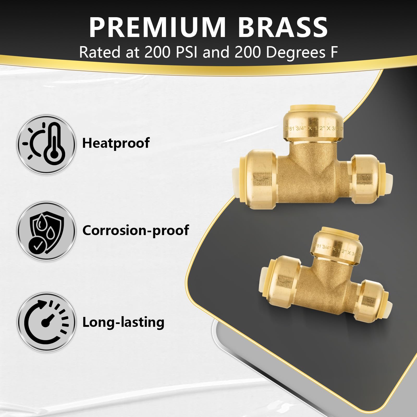 10 Piezas de Conectores en T Foskan de 3/4" x 3/4" x 1/2", de latón LF, para conectar tuberías PEX, Cobre, C y PE-RT, con Clip de desconexión para Reparaciones de plomería.