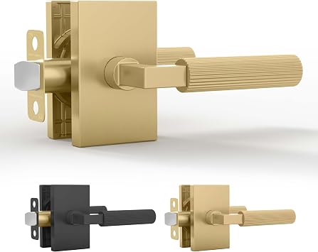 Mega Handles Ridge Passage Door Handle - 1 Pack Reversible Gold Door Handle, Heavy Duty No Lock Door Handles Interior for Closet & Hallway, Fits All Standard Door Sizes - Satin Brass