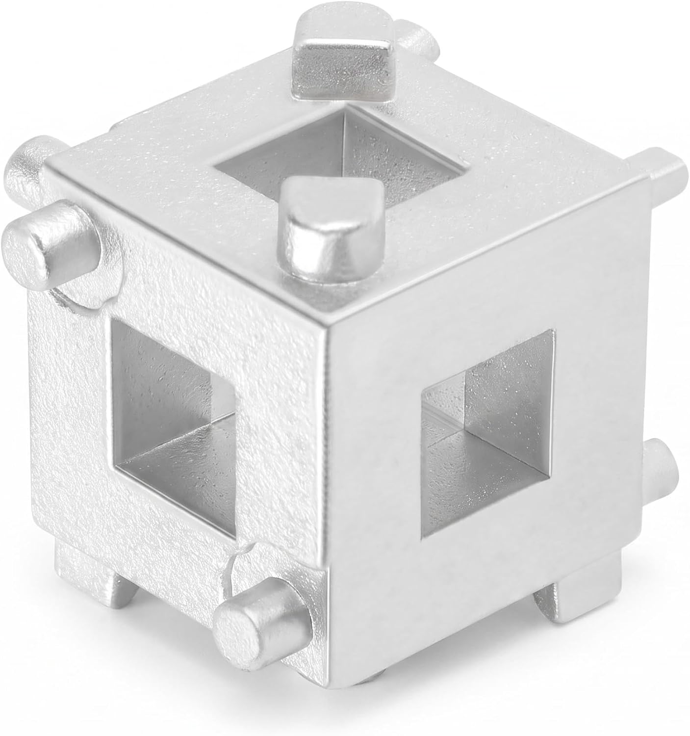Cube Brake Caliper Compression Tool, 6 Sides Steel Brake Piston Rewind Tool, Heavy Duty Rear Brake Caliper Tool, 3/8" Square Drive for Rear Disc Brakes (Silver)