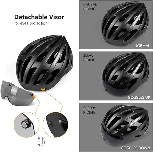 Miniatura 2 de Shinmax Casco de bicicleta con luz recargable USB y gafas magnéticas desmontables con protección UV, casco de bicicleta para hombres y mujeres,