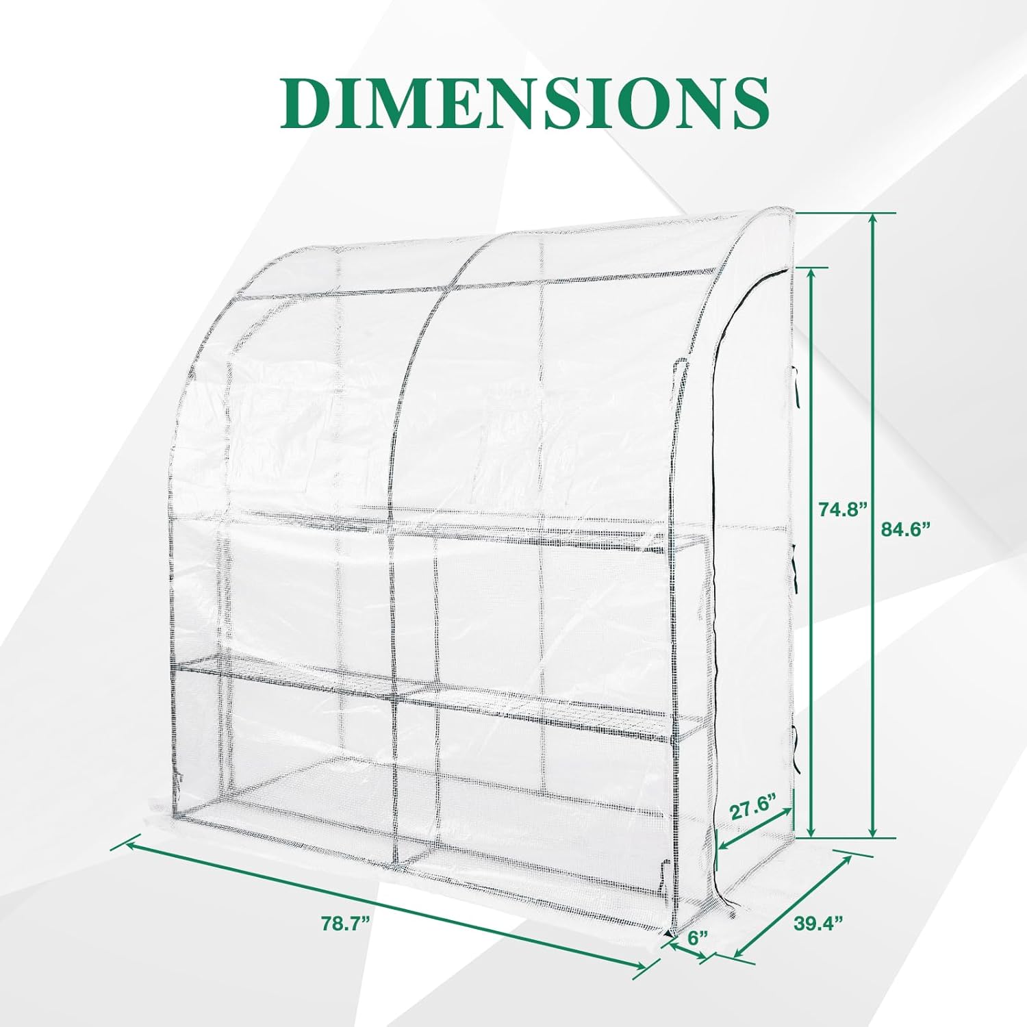 BPS 7x3x7 FT Lean to Greenhouse with Shelves, Large Walk-in Greenhouse with Waterproof PE Cover for Garden, Backyard, White