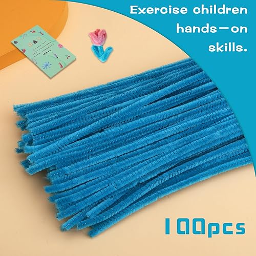 Miniatura 4 de Giwrmu 100 piezas de tallos de felpilla para limpiar tubos, color turquesa, suministros de manualidades con palos peludos, limpiador de tuberías de