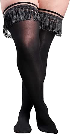 Kix'ies Keila Semi Opaque Fringe Thigh High Black D main image 1