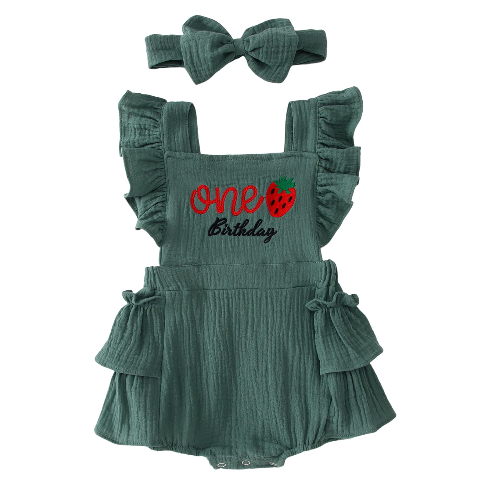 GLIGLITTR Baby Girls First Birthday Outfit 1st Birthday Romper Ruffle Sleeve One Year Old Girls Birthday Bodysuit + Headband