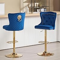 Vista 14 de Juego de 2 taburetes de bar negros y dorados, taburetes de bar de terciopelo con respaldo de ala alta, modernas sillas de bar tapizadas, taburete