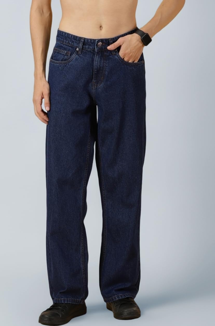 Men's Relaxed Fit Mid Rise Comfort Clean Look Light Fade Cotton Baggy Jeans
