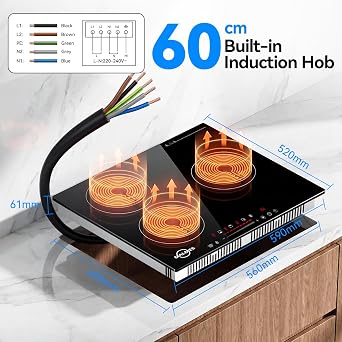 Built in Induction Hob 60cm, 3 Cooking Zones, No Plug D60474H2