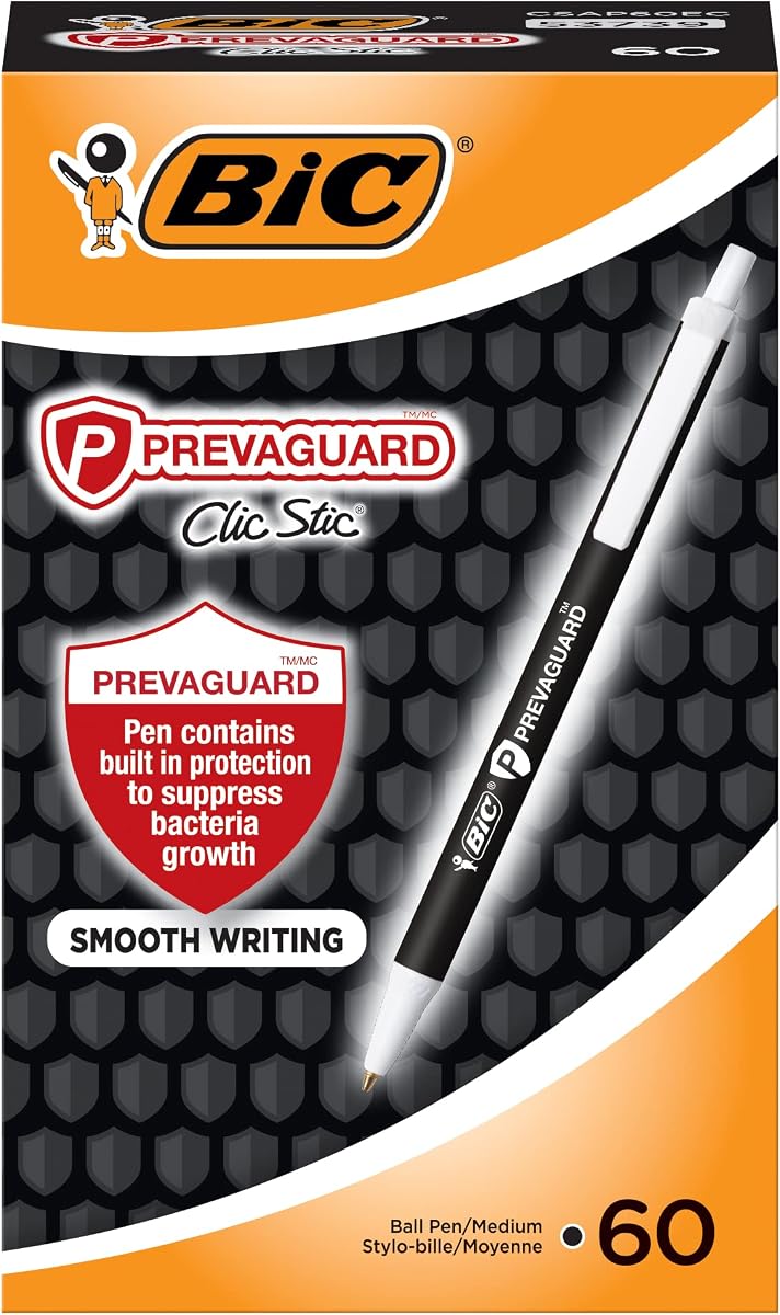 Bolígrafo BIC PrevaGuard Clic Stic, negro, 60 unidades