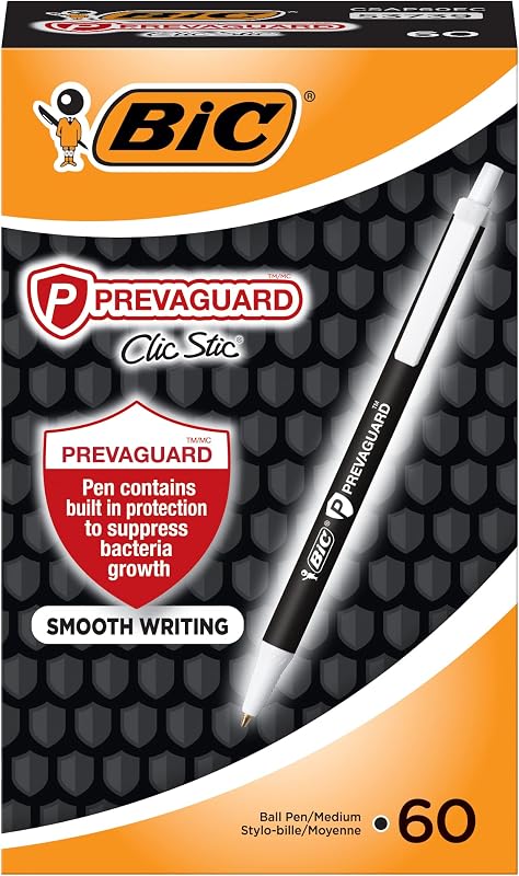 Bolígrafo BIC PrevaGuard Clic Stic, negro, 60 unidades