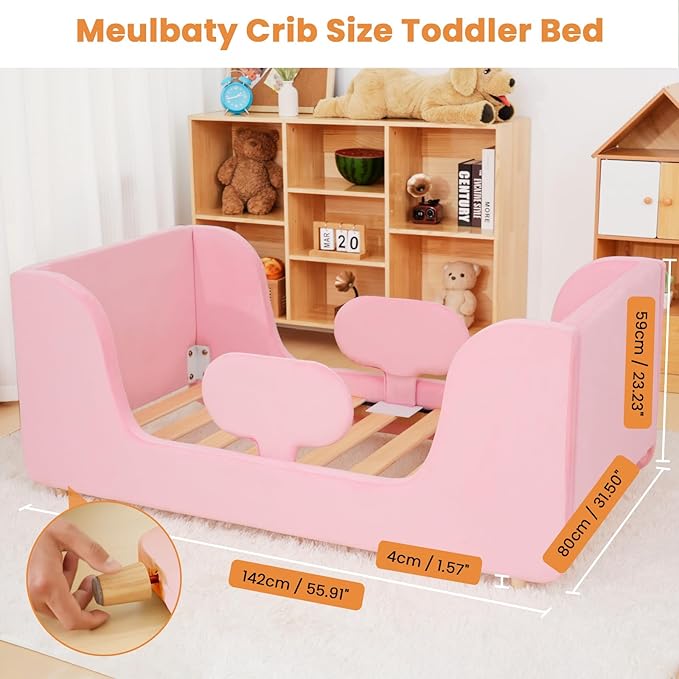 Cama Toddler Acolchada con Barandas, Rosa, Estándar Cuna miniatura 2