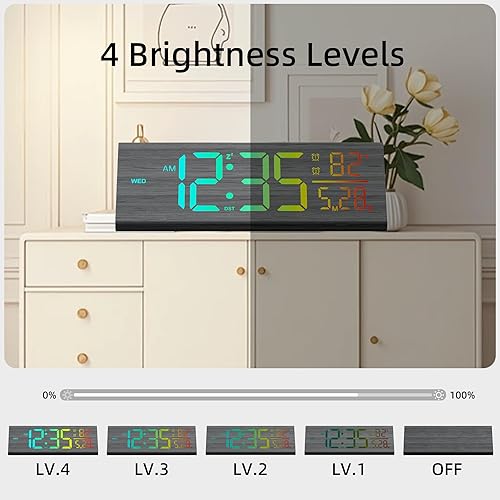 Miniatura 6 de Reloj despertador digital de madera maciza para dormitorio, pantalla grande de 8.8 pulgadas para sala de estar, ver la hora al instante. Pantalla de