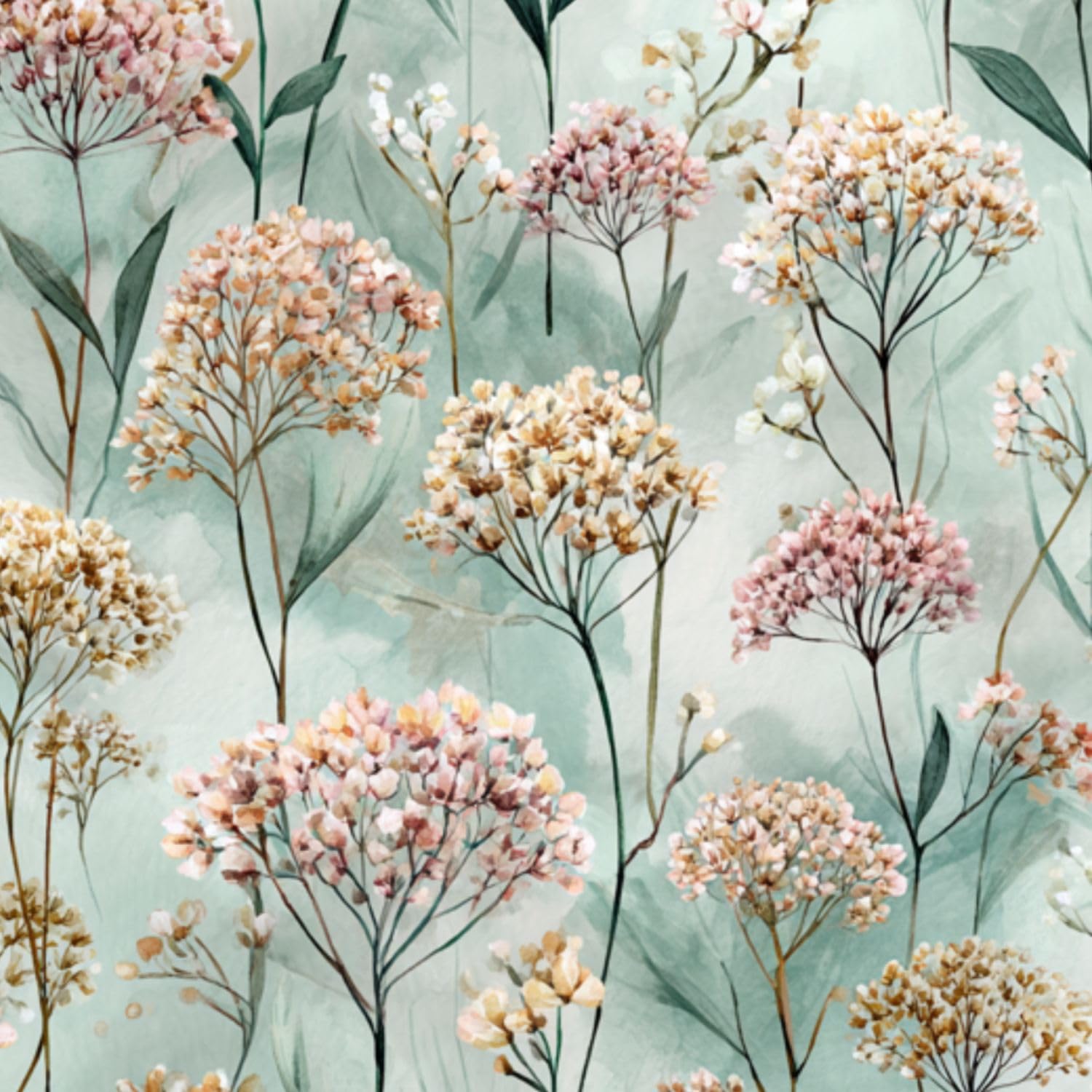 DERUINVAIO Self Adhesive Feature Removable Seamless Watercolor Botanical Wildflower Peel and Stick Vinyl Wallpaper Roll, Sticky Lining Paper for Bedroom, Living Room, Kitchen Walls