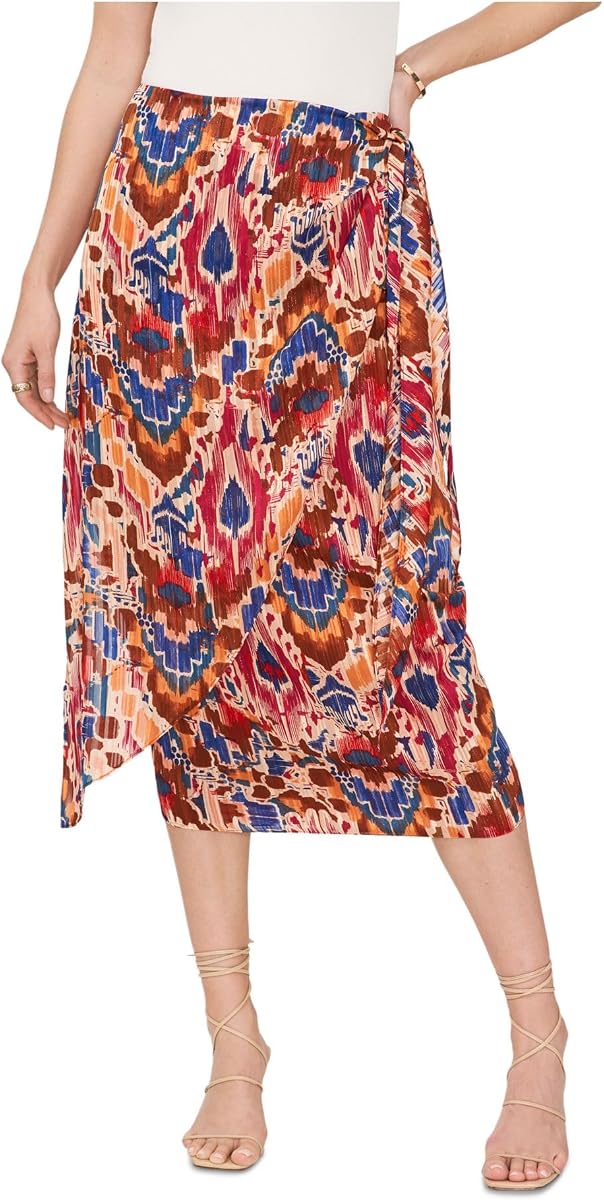 Vince Camuto Womens Printed Front-Tie Midi Skirt Red XXS