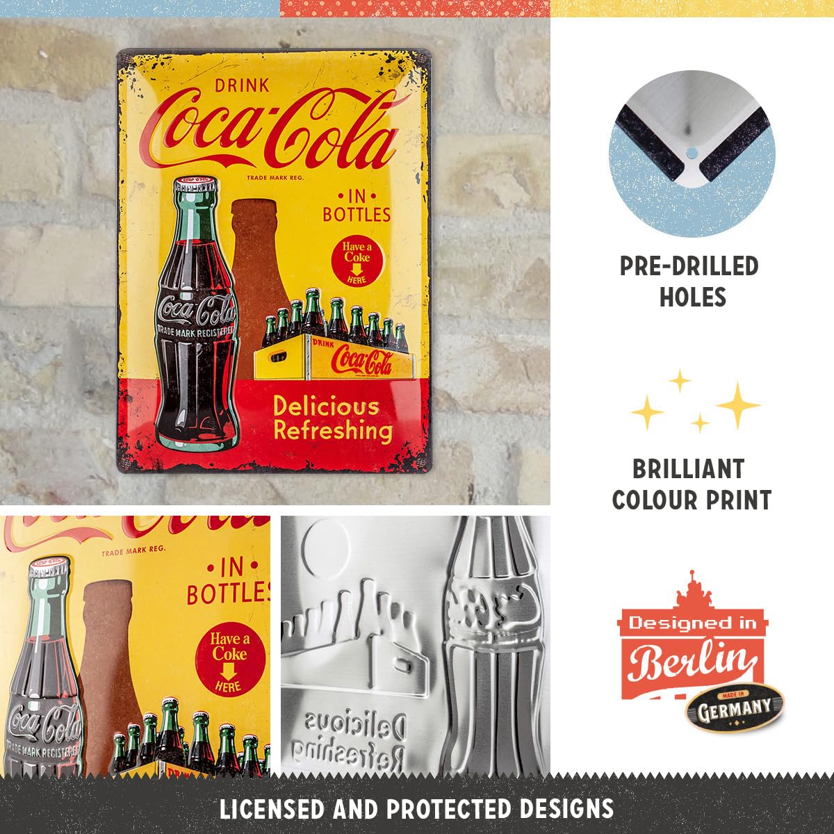 Nostalgic-Art Retro Tin Sign, Coca-Cola In Bottles Yellow, 30 x 40