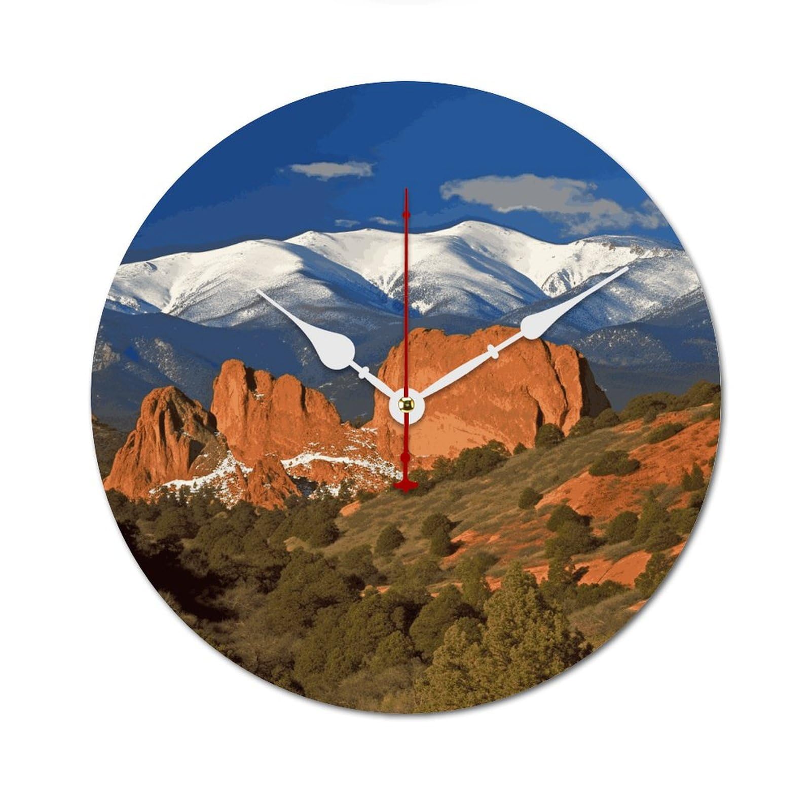 Horloge murale en bois Pikes Peak Colorado ronde moderne de 34 cm