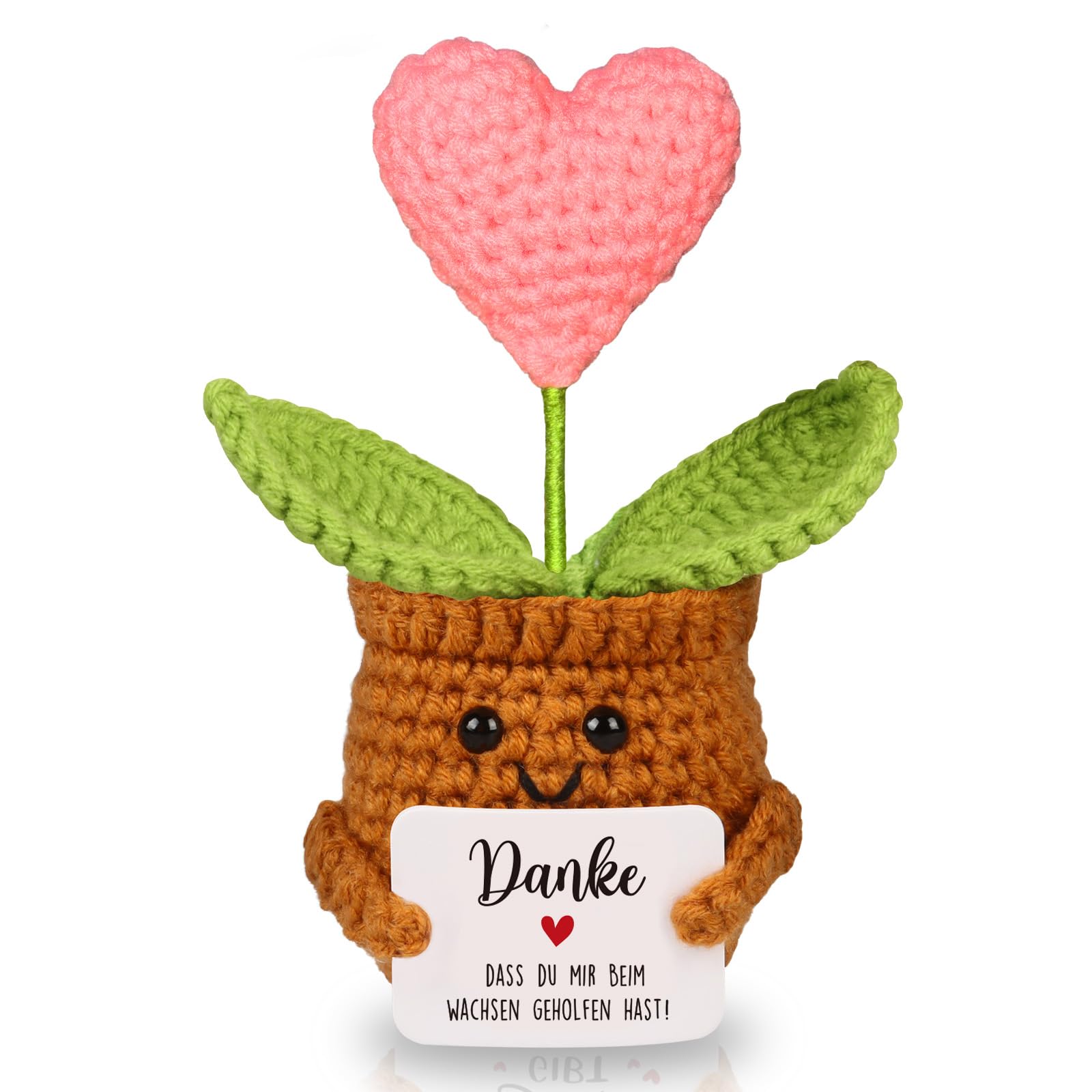 WenmthG Danke Geschenk Deutsch Glücksbringer Gestrickte Topfpflanzendeko für Frauen Männer Freunde Kollegen Lehrer und Famili, Kleines Dankeschön Geschenk Positive Kartoffel Deutsch Ersatz - 1 St