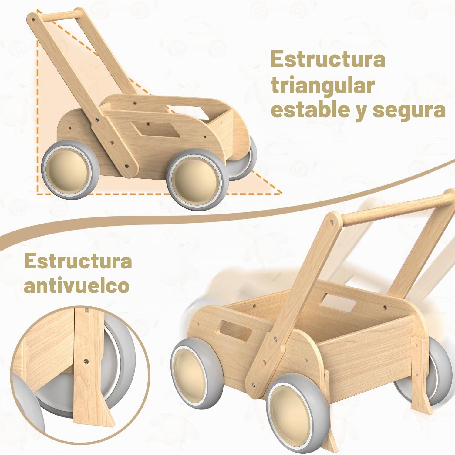 Andador Madera Bebé, Caminador Bebé para Niños y Niñas, Andadores para Bebes con Espacio de Almacenamiento, Regalo para Cumpleaños Navidad, Natural