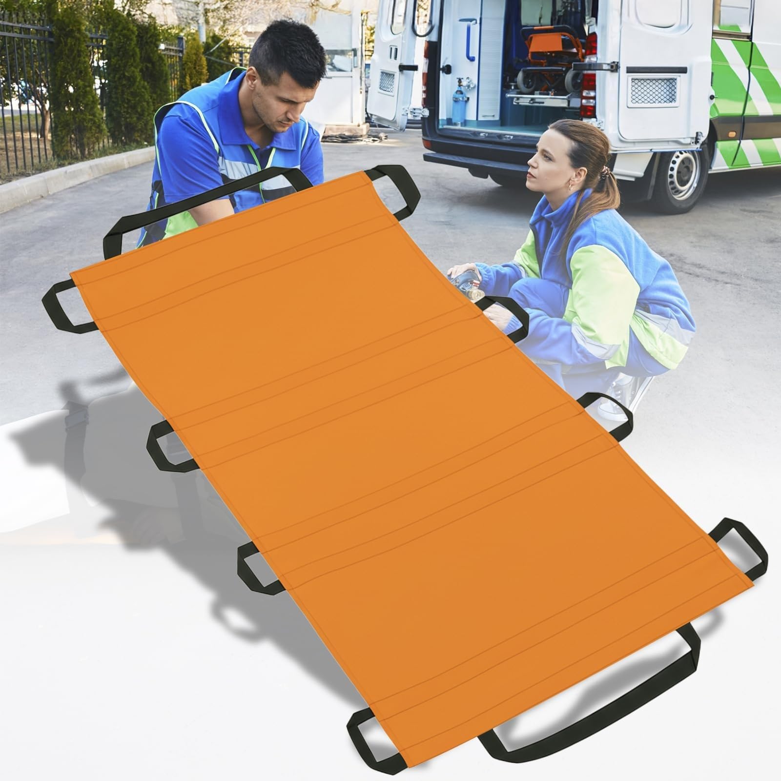 SGKOMN Portable Transport Stretcher with 8 Rubber Handles - Lightweight Dog Stretcher & Gurney, Patient Animal Mover for Emergency Casualty Evacuation, 276lbs Capacity, Orange