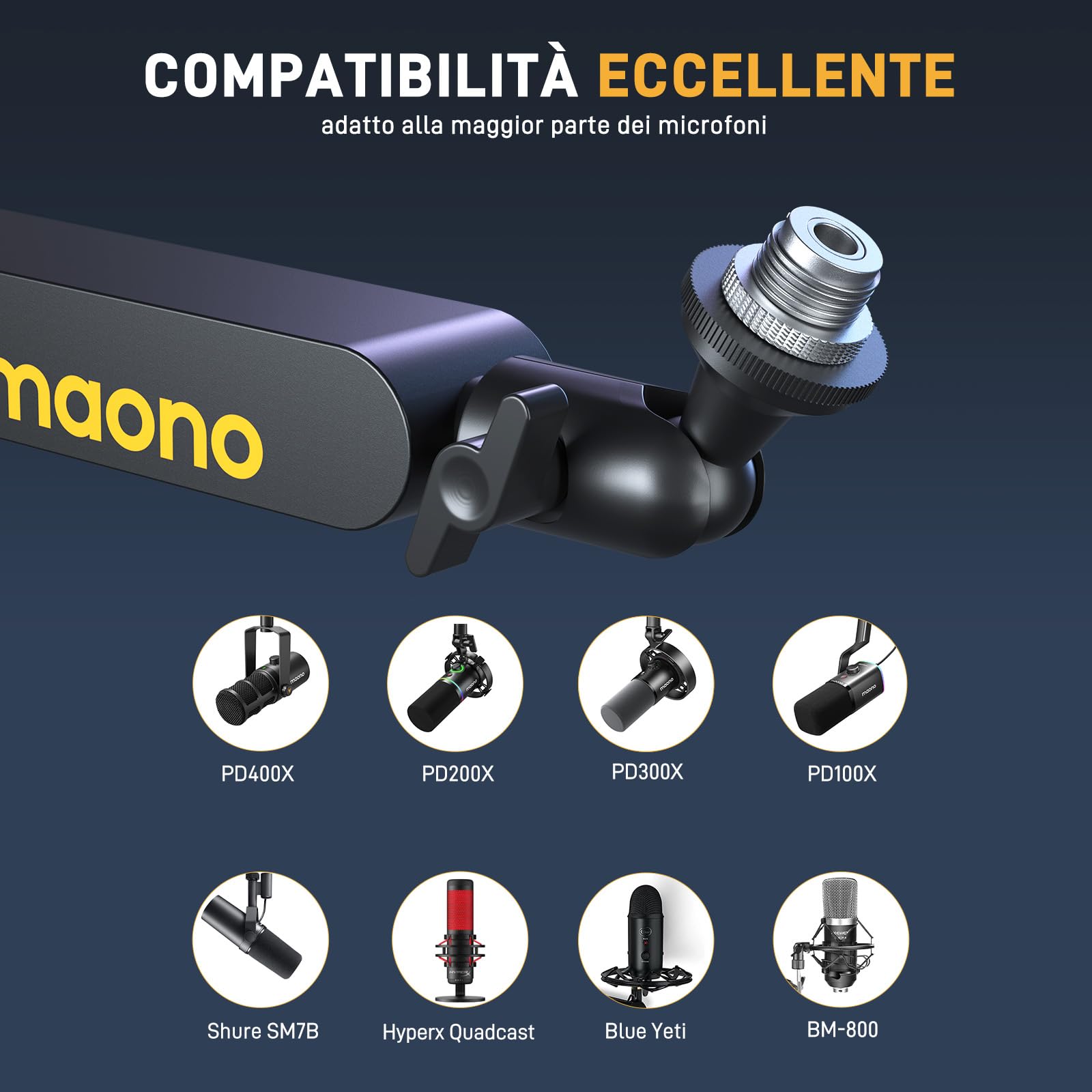 MAONO Bras Microphone - Bras Microphone Low Profile avec Gestion de Câbles, Espace de Travail Épuré, Pince de Bureau, Réglage Précision pour Podcast/Streaming/Gaming/Bureau Domicile - BA92 Noir