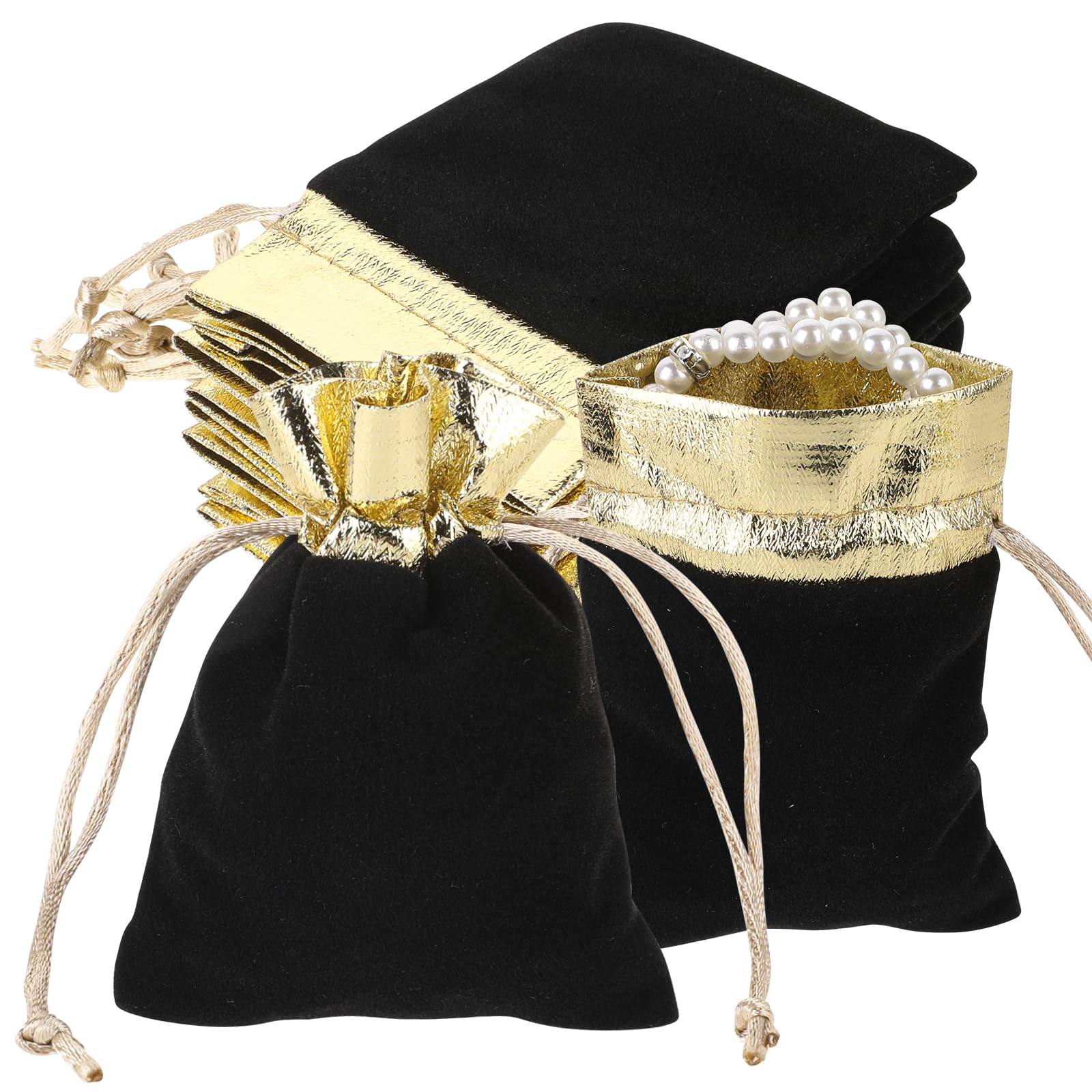 5 Satin Geschenkbeutel 30x20 Cm Gold - Edle Geschenkverpackung Mit Zugband