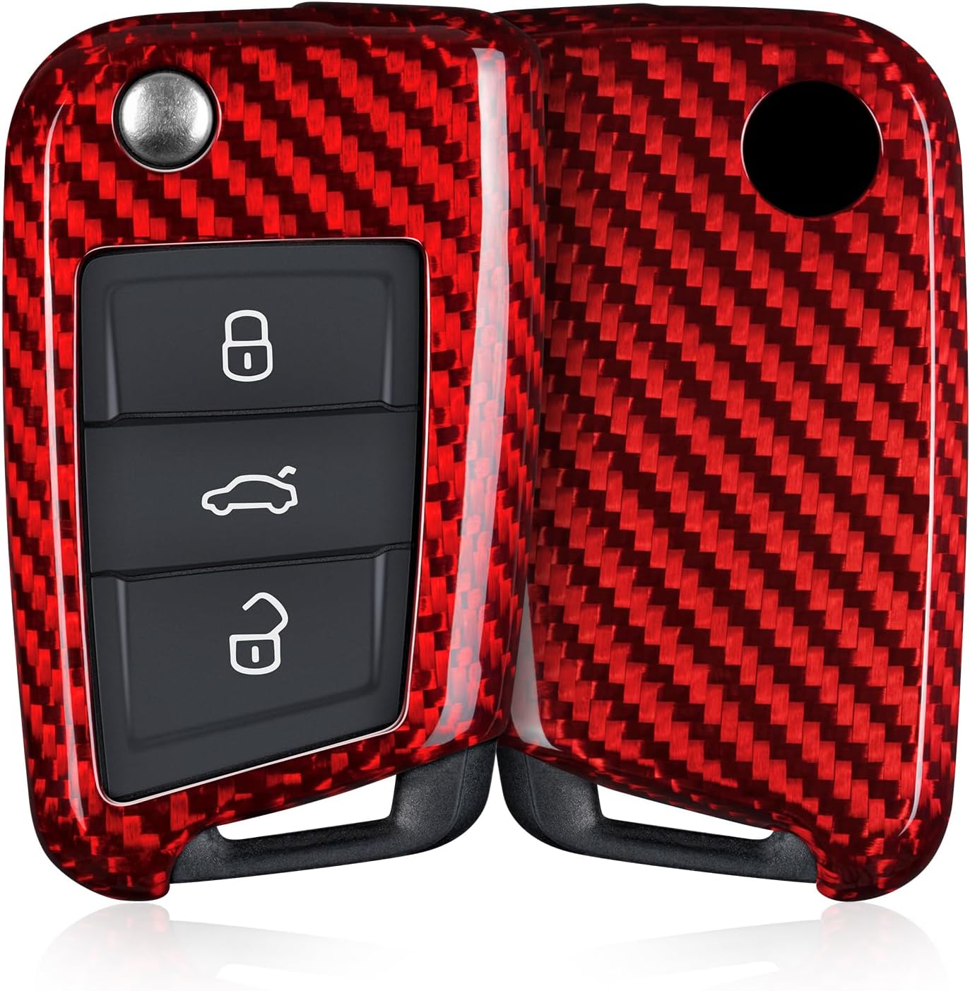 T-carbon Key Fob Cover Fits VW Volkswagen MK 7 Golf GTI Polo Alltrack Jetta Tiguan Passat Atlas CC Taos Sel 2016-2021 Accessories;Glass Fiber Key Case Fits Skoda Smart Keyless Entry 2019 RED
