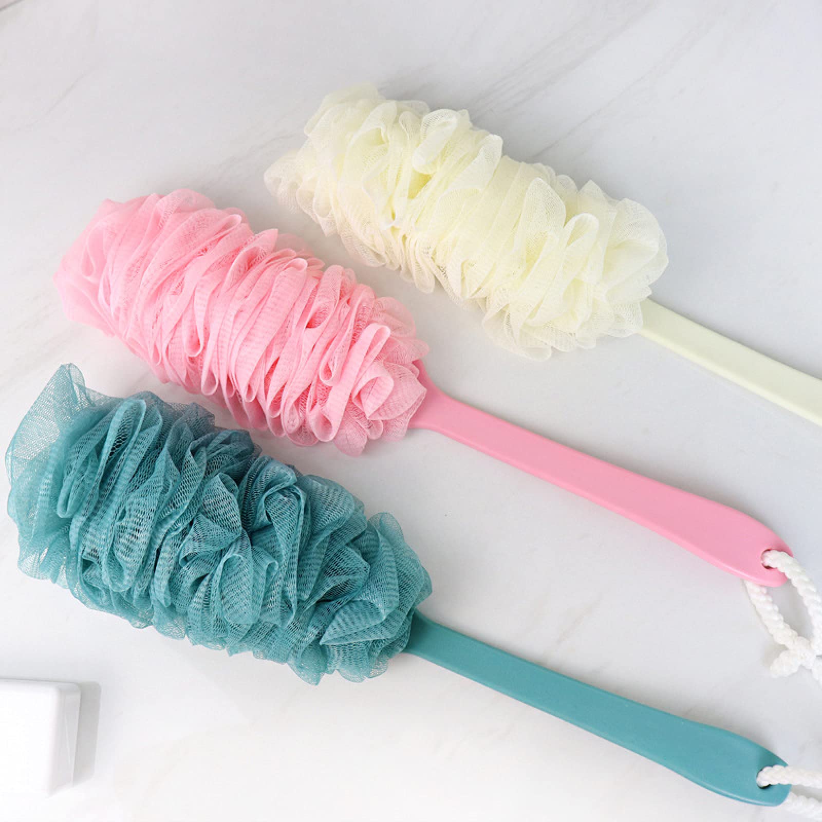 1PC Bola de Ducha Cepillo de baño Práctico Exfoliante Corporal Baño Cepillo de Espalda Ducha Mango Largo Bola de baño, Rosa (Rosa)