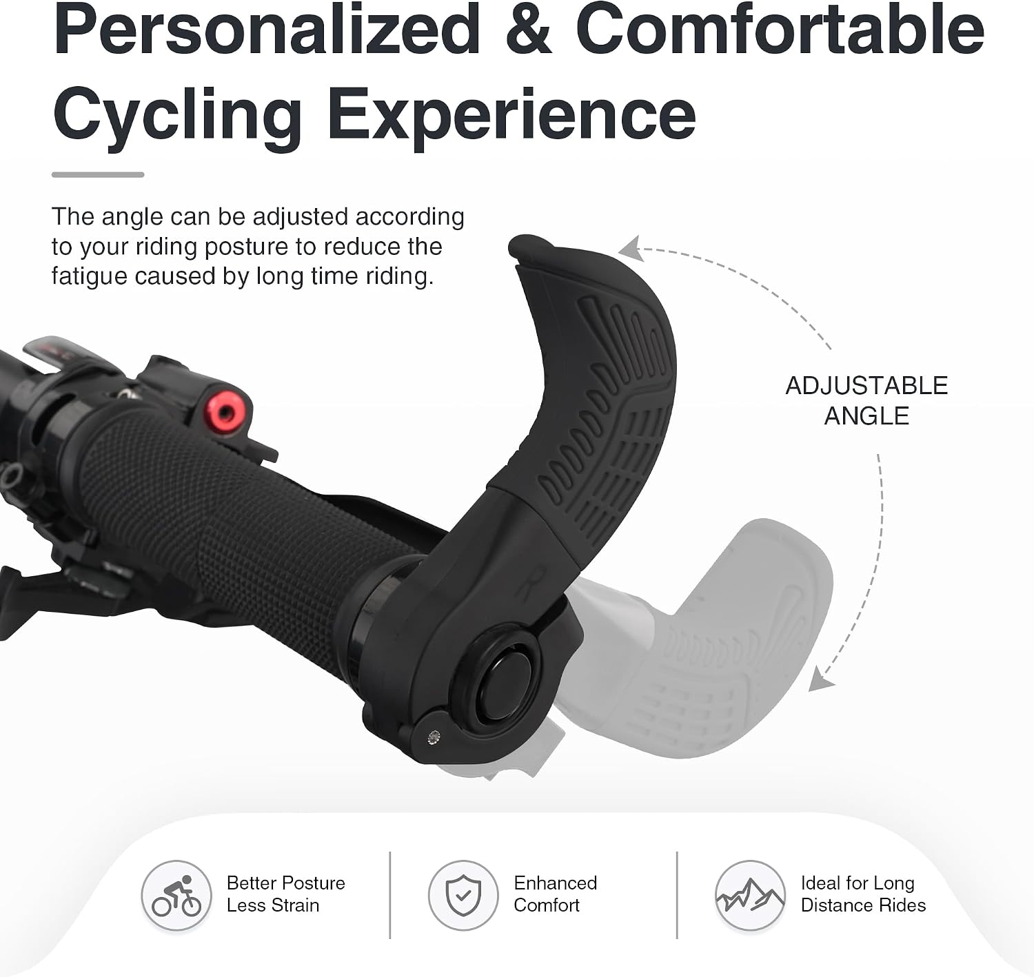MEGHNA Bike Bar Ends Anti-Slip Rubber Ergonomic Bicycle Handlebar Extension Grips Fits for 7/8" Handlebar Adjustable Angle Bicycle Handlebar Ends for Mountain Road Bikes Folding Bike Cruiser Bike