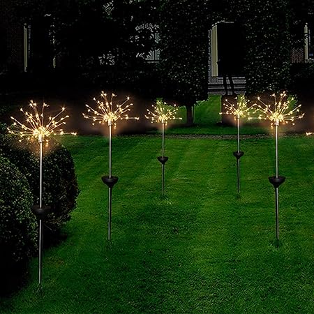 Kixre Garden Decorative Lights Outdoor Solar Fireworks Lights Copper Wires String Starburst Light DIY Flowers Trees for Walkway Patio Lawn Backyard Pathway Party (Pack of 2)