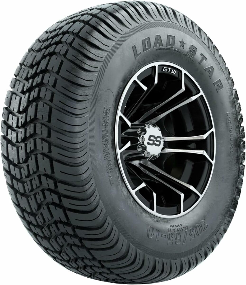 GTW 10 Inch Golf Cart Wheels and Tires Combo | GTW Spyder Matte Black Wheels on 205/65-10 (20.5") Loadstar Street Tires | Set of 4