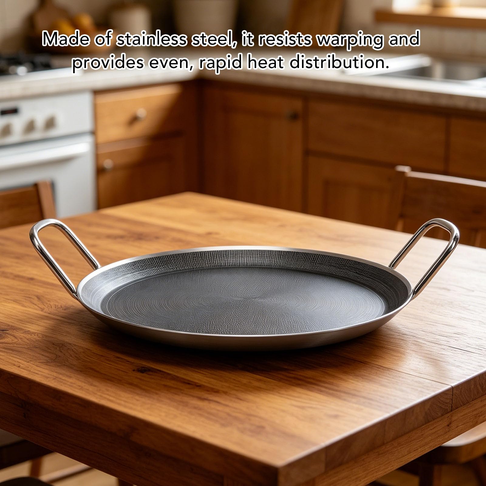 Zerodis Poêle à Frire, Poêle à Crêpes Plate en Acier Inoxydable, Double Poignées, Fond épais Antiadhésif pour la Maison, la Cuisine, la Cuisinière, le Gaz, L'induction, la Céramique et