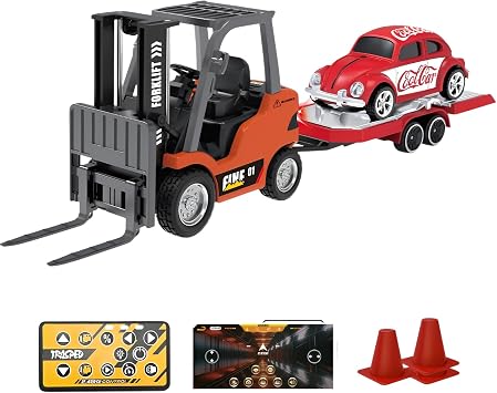 mocoly 1/64 Mini RC Remote Control, App & Remote Control, Dual Mode Operation, Lift, Alloy Body, Heavy Duty Design, Rechargeable USB, Pallet & Hook, Suitable for Indoor & Outdoor Play, Suitable for