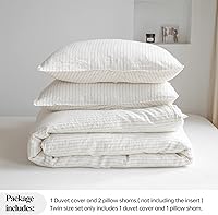 Vista 6 de Simple&Opulence Juego de funda de edredón de 100 % lino puro, 3 piezas de lino natural lavado a rayas con cierre de botón, casa de campo suave