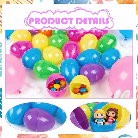 24PCS Easter Fillable Plastic Eggs, Colourful Fillable Plastic Surprise Easter Eggs, Easters Egg Hunt, Easters Colourful Egg, for Eastertide Hunt, Eastertide Basket Stuffers, Classroom Prize Supplies