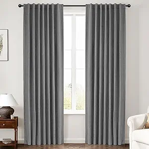 INOVADAY 100% Blackout Curtains 102 Inches Length 2 Panels Set, Back Tab/Rod Pocket Linen Black Out Curtains for Bedroom, Thermal Insulated Window Drapes - Dark Grey, W50 X L102