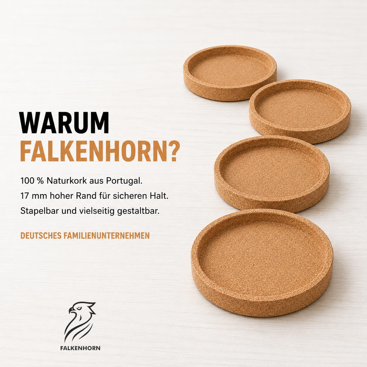 Kork Untersetzer 24er Set Ø 10 cm mit Rand – Glasuntersetzer, Tassenuntersetzer & Getränkeuntersetzer aus Naturkork – saugfähig, hitzebeständig – Made in Portugal
