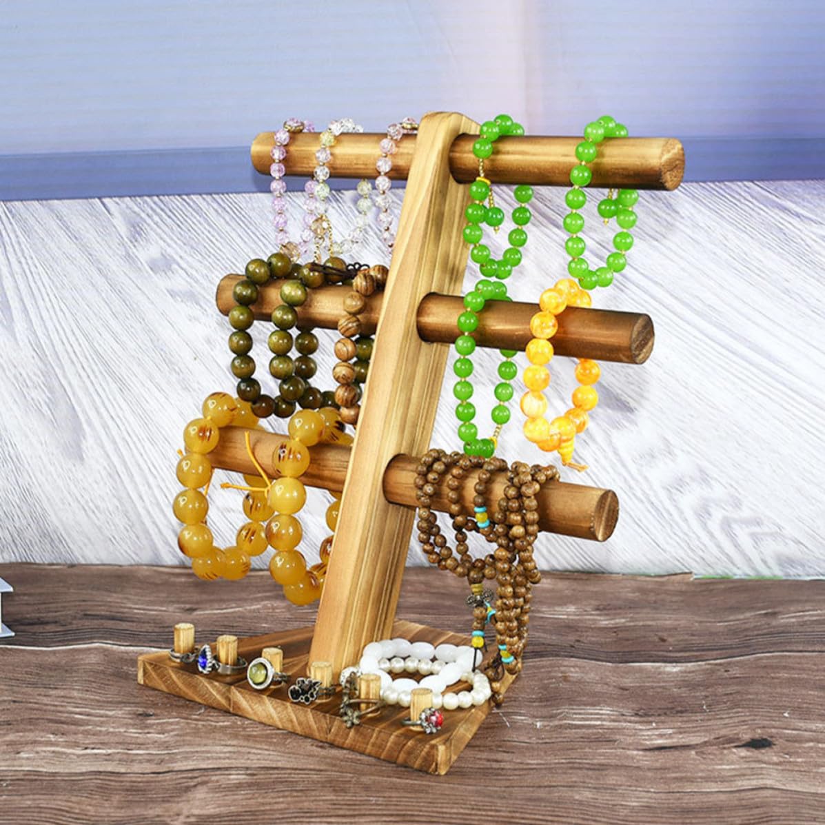 SOLUSTRE 3 stöckiger Schmuckständer Armbandständer und Uhrenhalter Sicher und Praktisch für Zuhause und Schmuckausstellung für Frauen