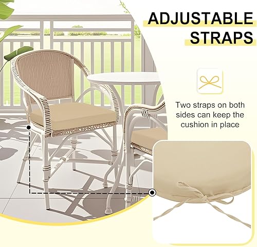 Miniatura 4 de downluxe Juego de 4 cojines para sillas de exterior para muebles de patio, cojines impermeables para sillas de patio con lazos, cojín de espuma