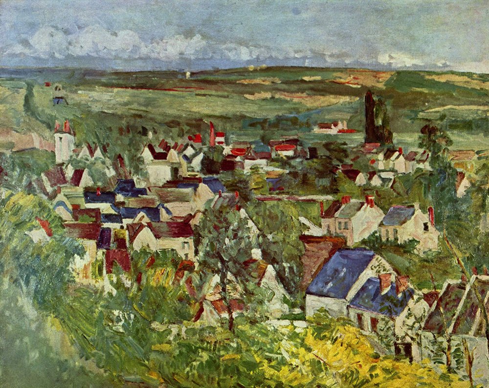 Affiche Paul Cézanne Landscape with Houses cadre noir et papier mat de taille medium